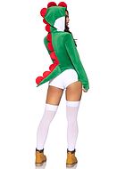 Dinosaur (woman), costume romper, velvet, long sleeves, front zipper, tail